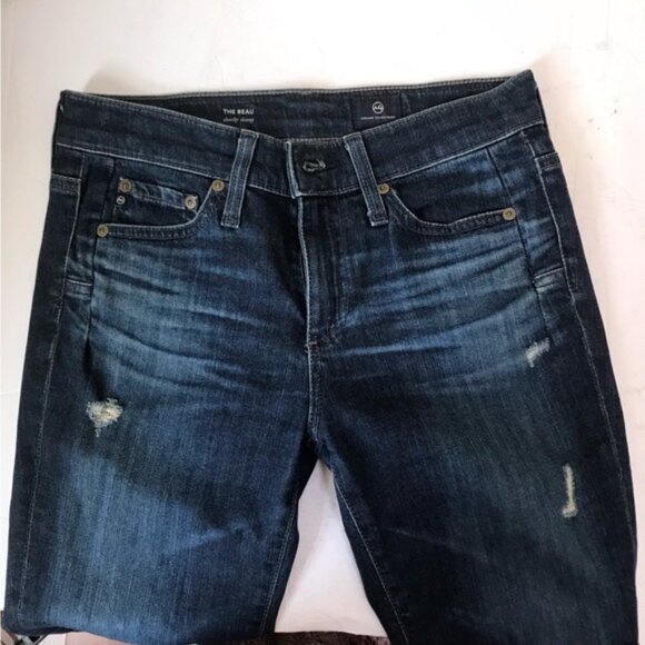 AG Adriano Goldschmied The Beau High Rise Slouchy Skinny Jeans Dark Distress 24R - Picture 7 of 16